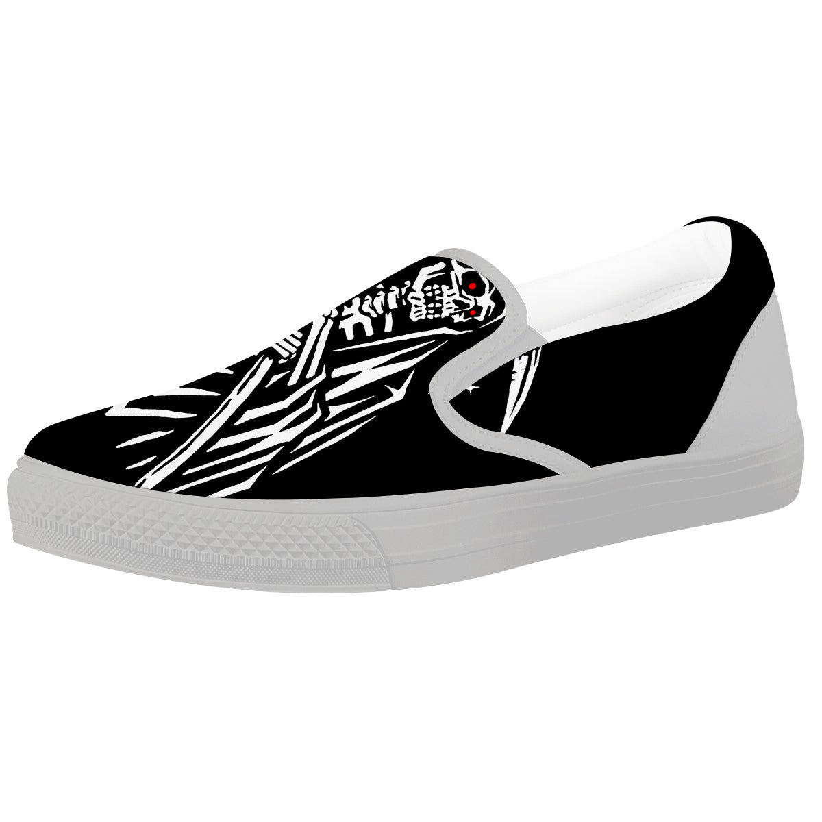 Grim Reaper Sad Print White Slip On Shoes-grizzshop
