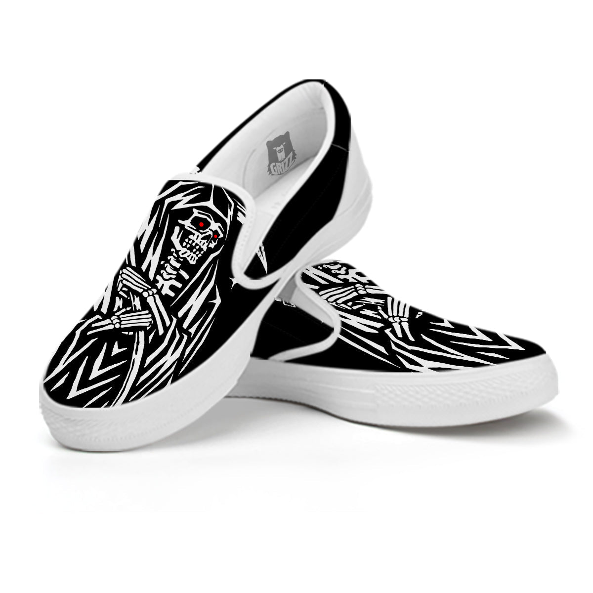 Grim Reaper Sad Print White Slip On Shoes-grizzshop