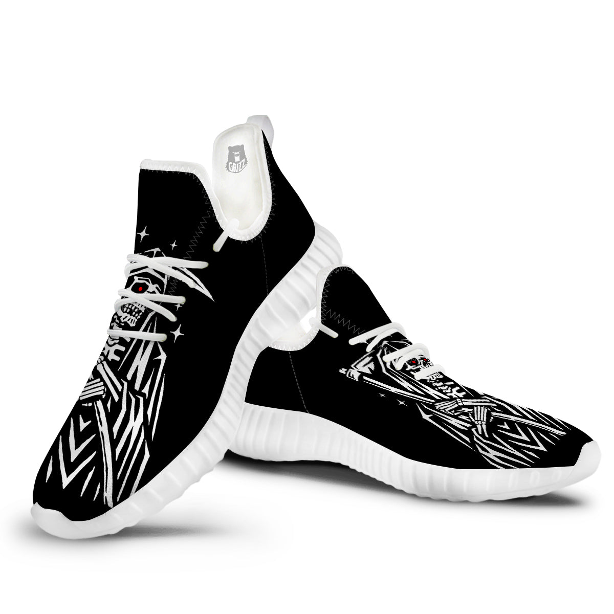 Grim Reaper Sad Print White Walking Shoes-grizzshop