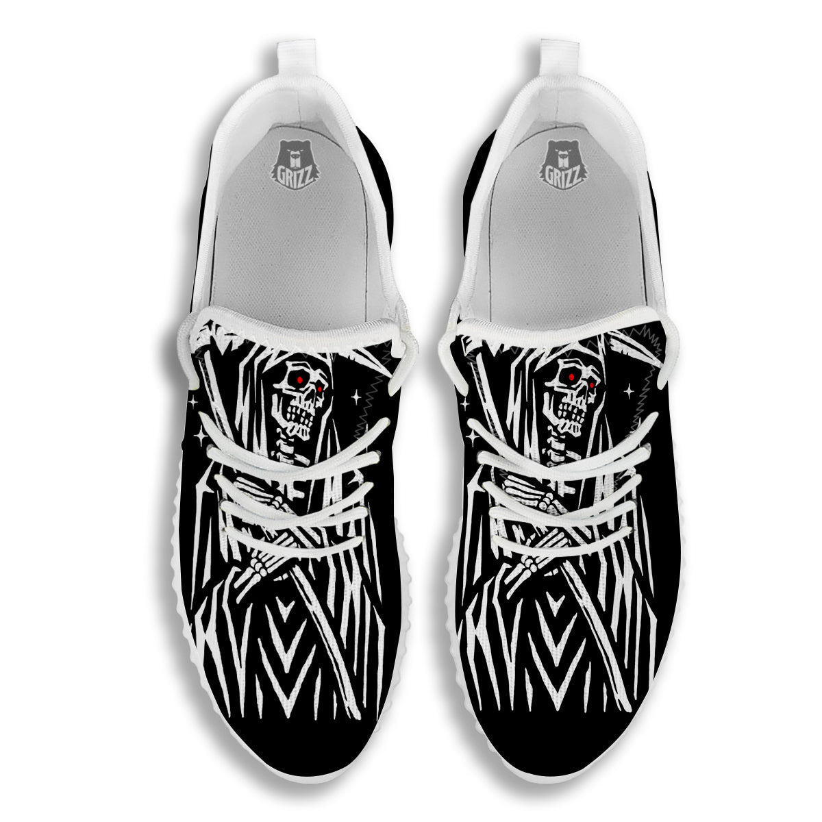 Grim Reaper Sad Print White Walking Shoes-grizzshop