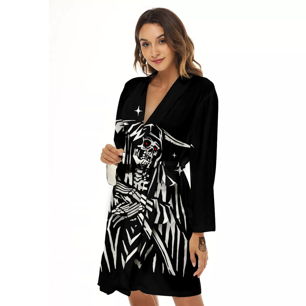 Grim Reaper Sad Print Women's Robe-grizzshop