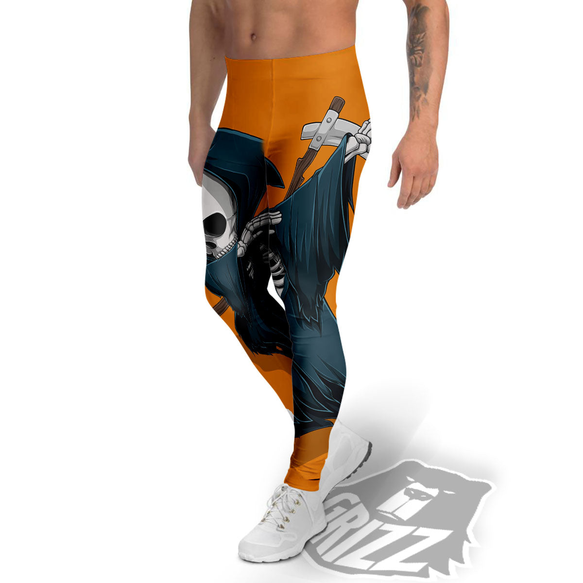 Grim Reaper Skeleton Dap Print Men's Leggings-grizzshop