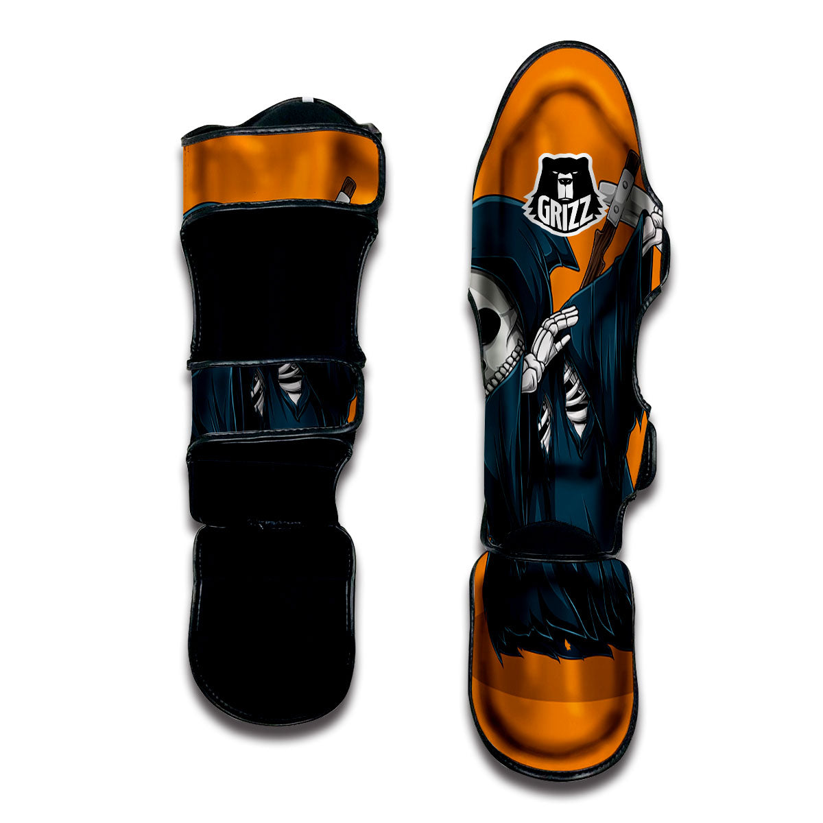 Grim Reaper Skeleton Dap Print Muay Thai Shin Guards-grizzshop