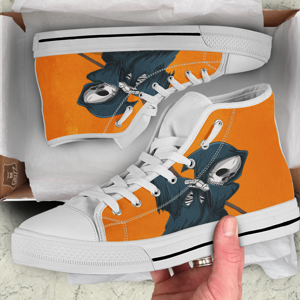 Grim Reaper Skeleton Dap Print White High Top Shoes-grizzshop