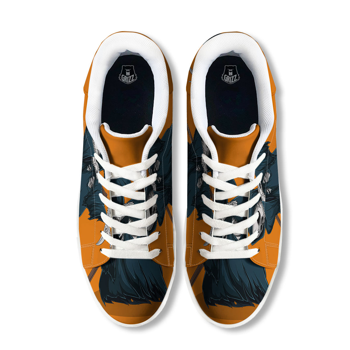 Grim Reaper Skeleton Dap Print White Low Top Sneakers-grizzshop