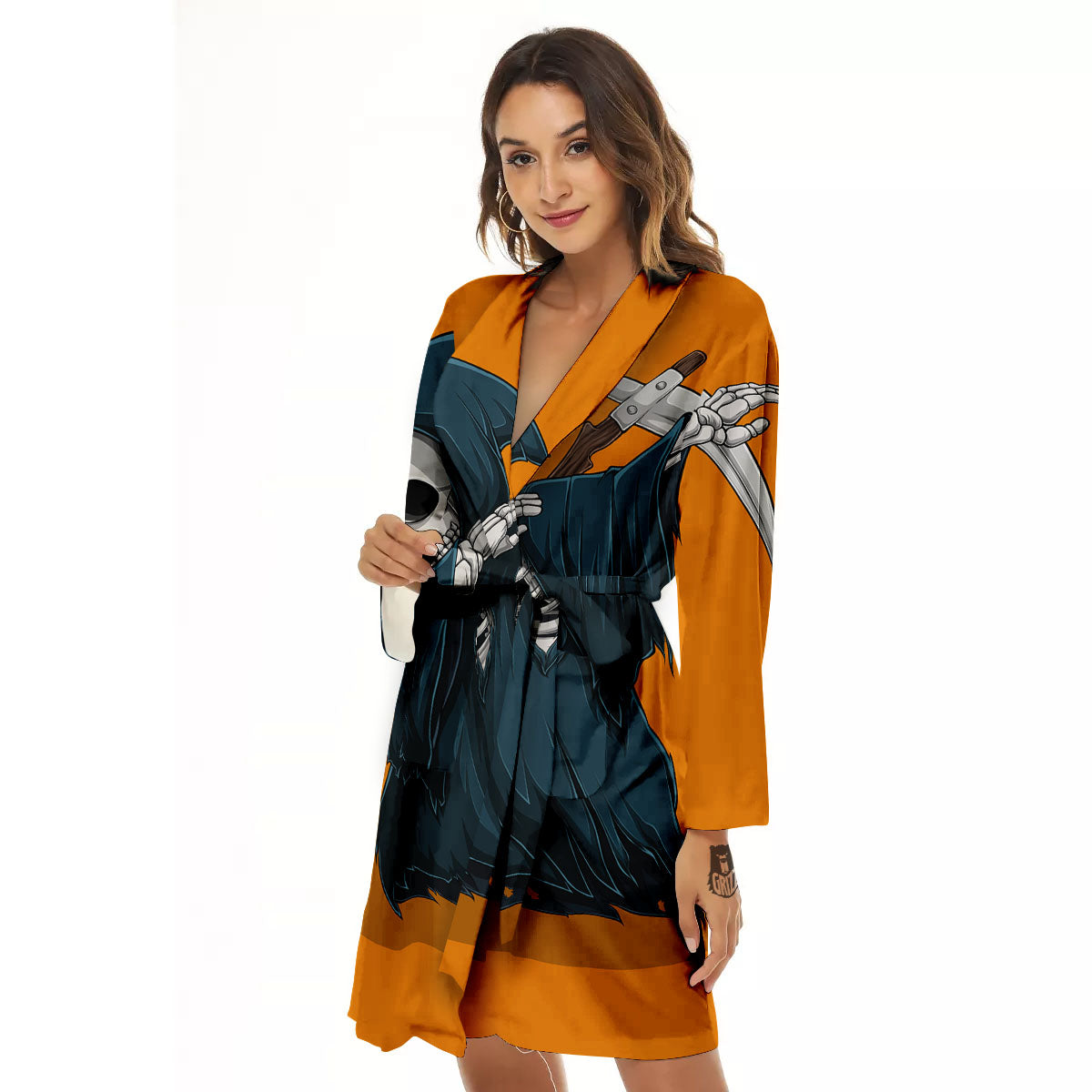 Grim Reaper Skeleton Dap Print Women's Robe-grizzshop