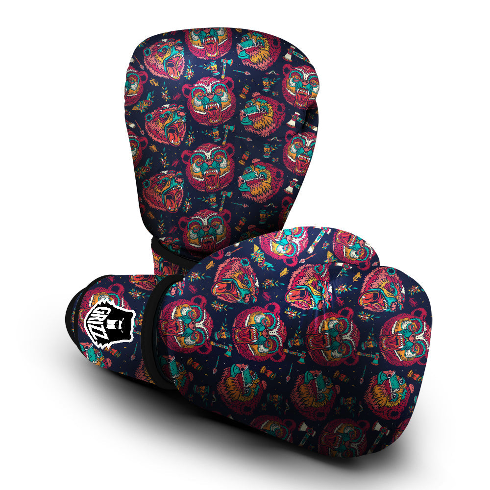 Grizz Bear Oldschool Tattoo Print Pattern Boxing Gloves-grizzshop