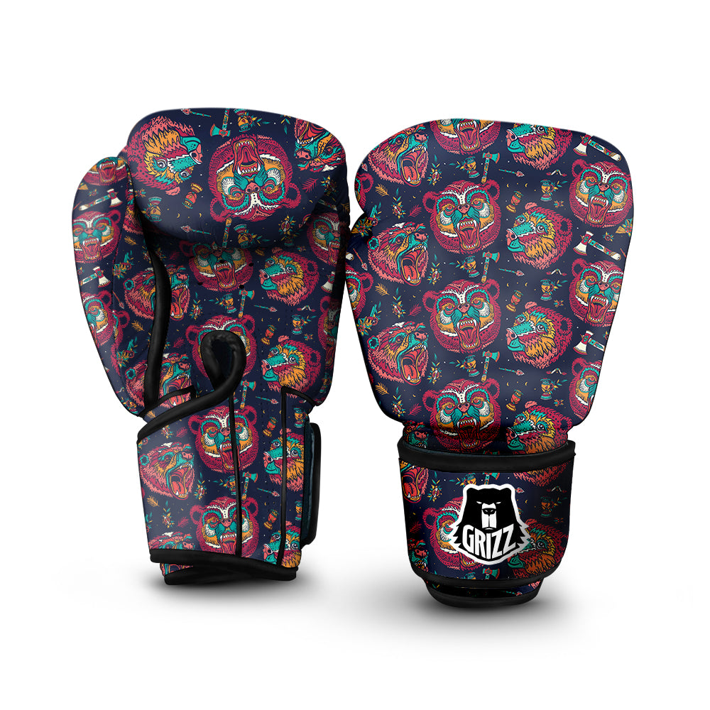 Grizz Bear Oldschool Tattoo Print Pattern Boxing Gloves-grizzshop