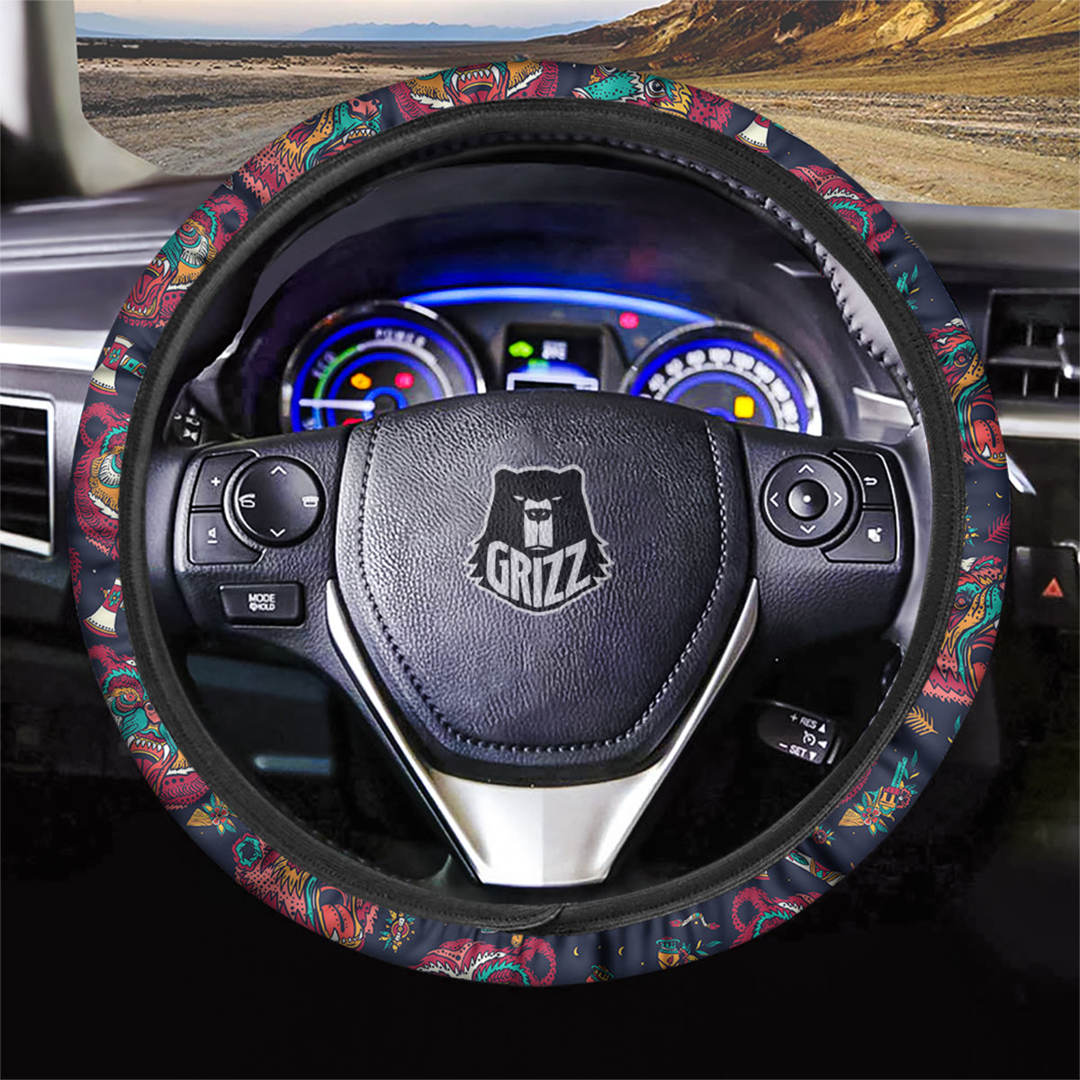 Grizz Bear Oldschool Tattoo Print Pattern Car Steering Wheel Cover-grizzshop