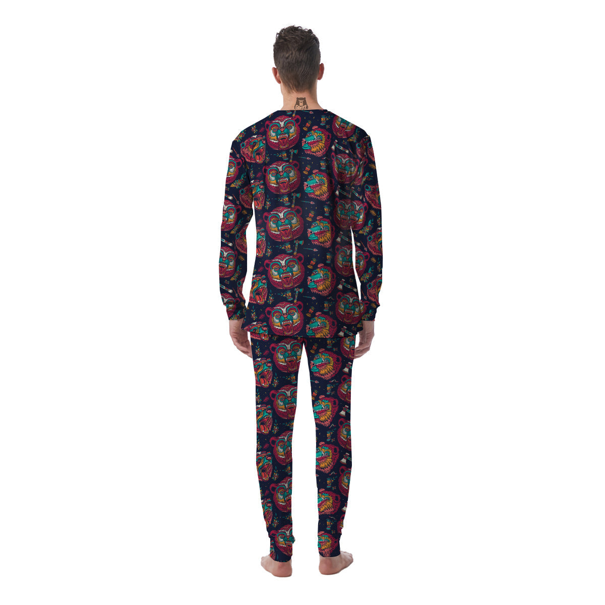 Grizz Bear Oldschool Tattoo Print Pattern Men's Pajamas-grizzshop