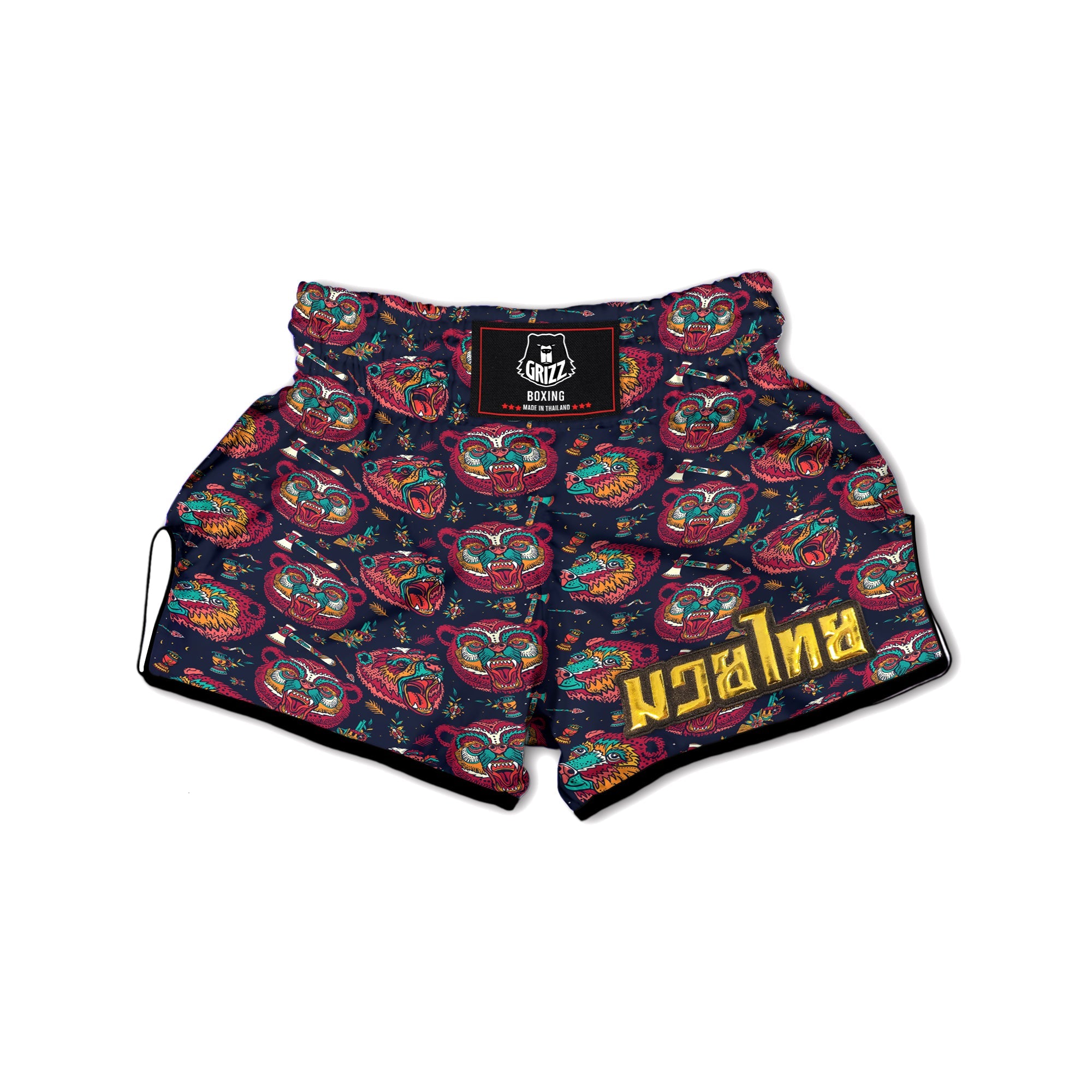 Grizz Bear Oldschool Tattoo Print Pattern Muay Thai Boxing Shorts-grizzshop