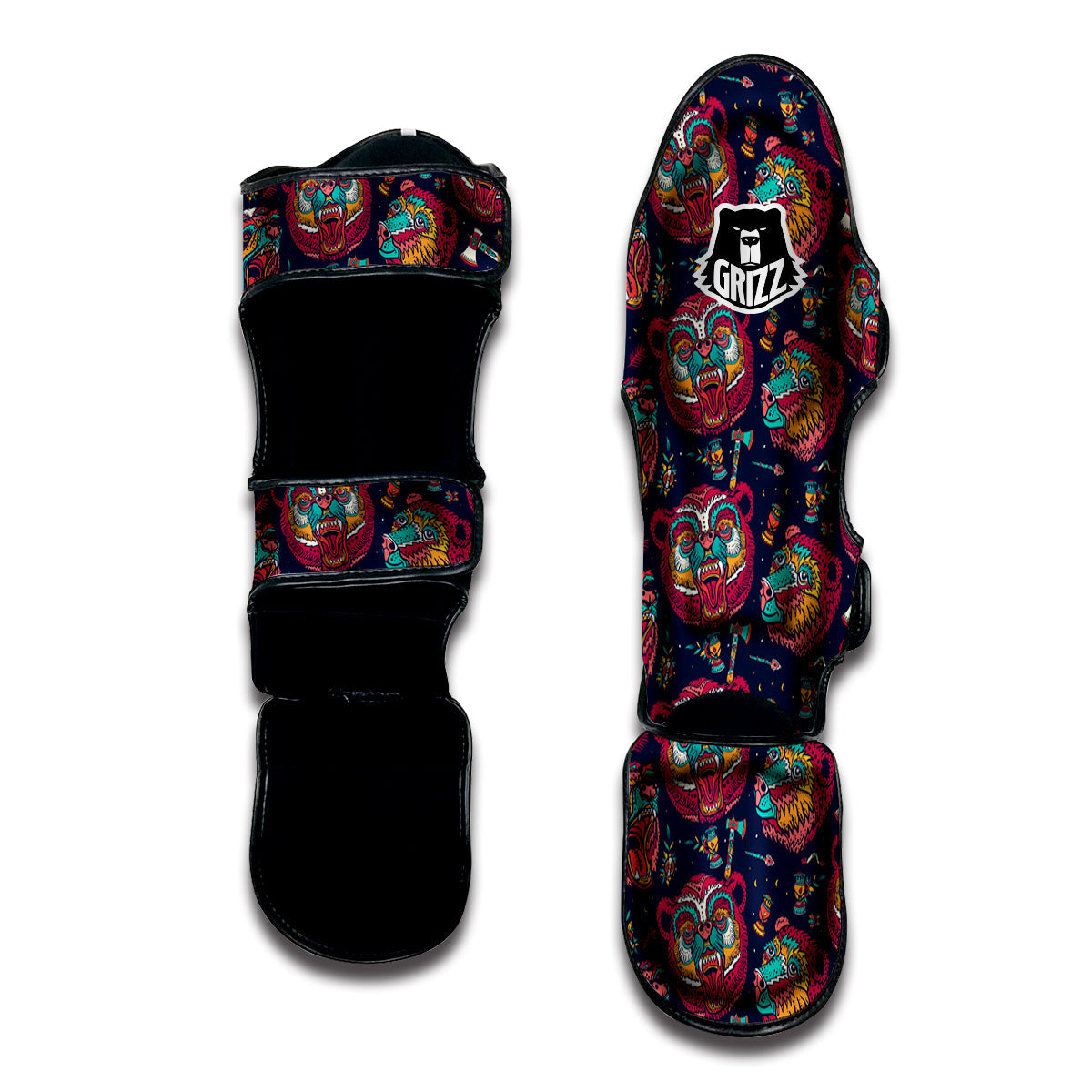 Grizz Bear Oldschool Tattoo Print Pattern Muay Thai Shin Guards-grizzshop