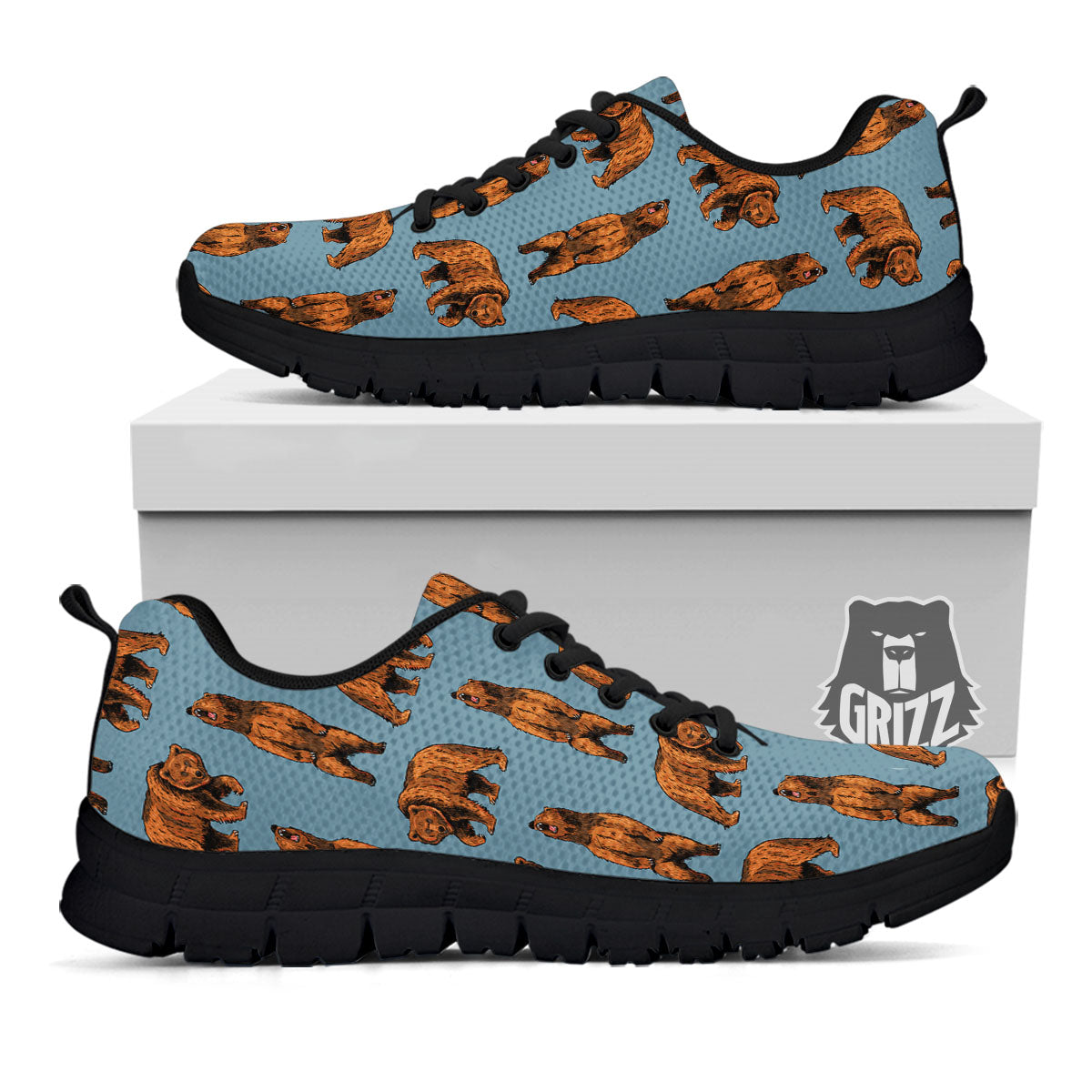 Grizzly Bear Print Pattern Black Sneaker-grizzshop