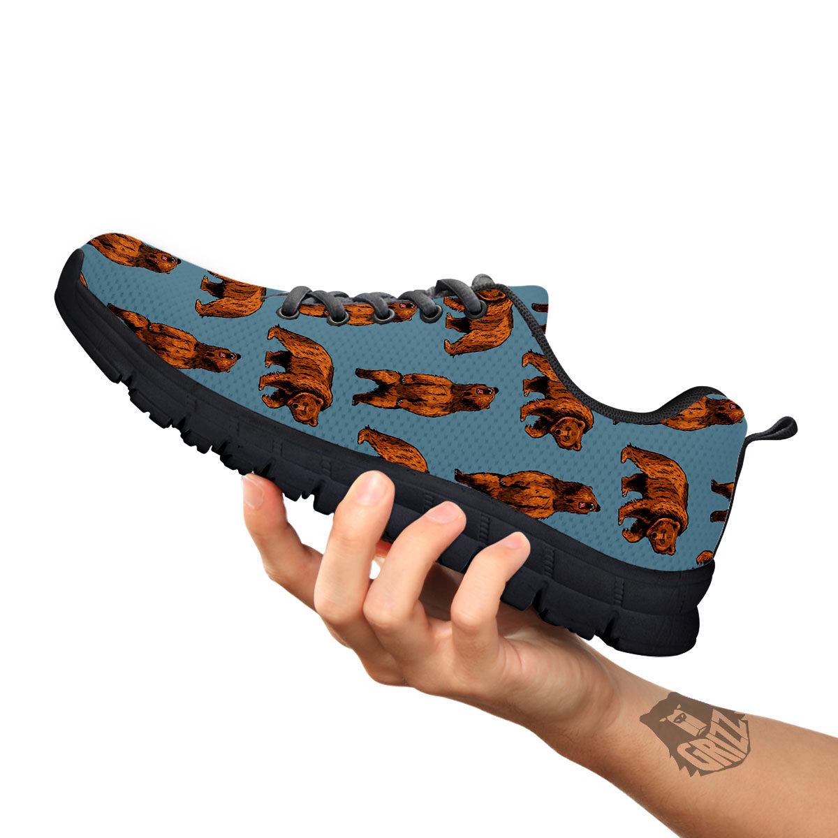Grizzly Bear Print Pattern Black Sneaker-grizzshop