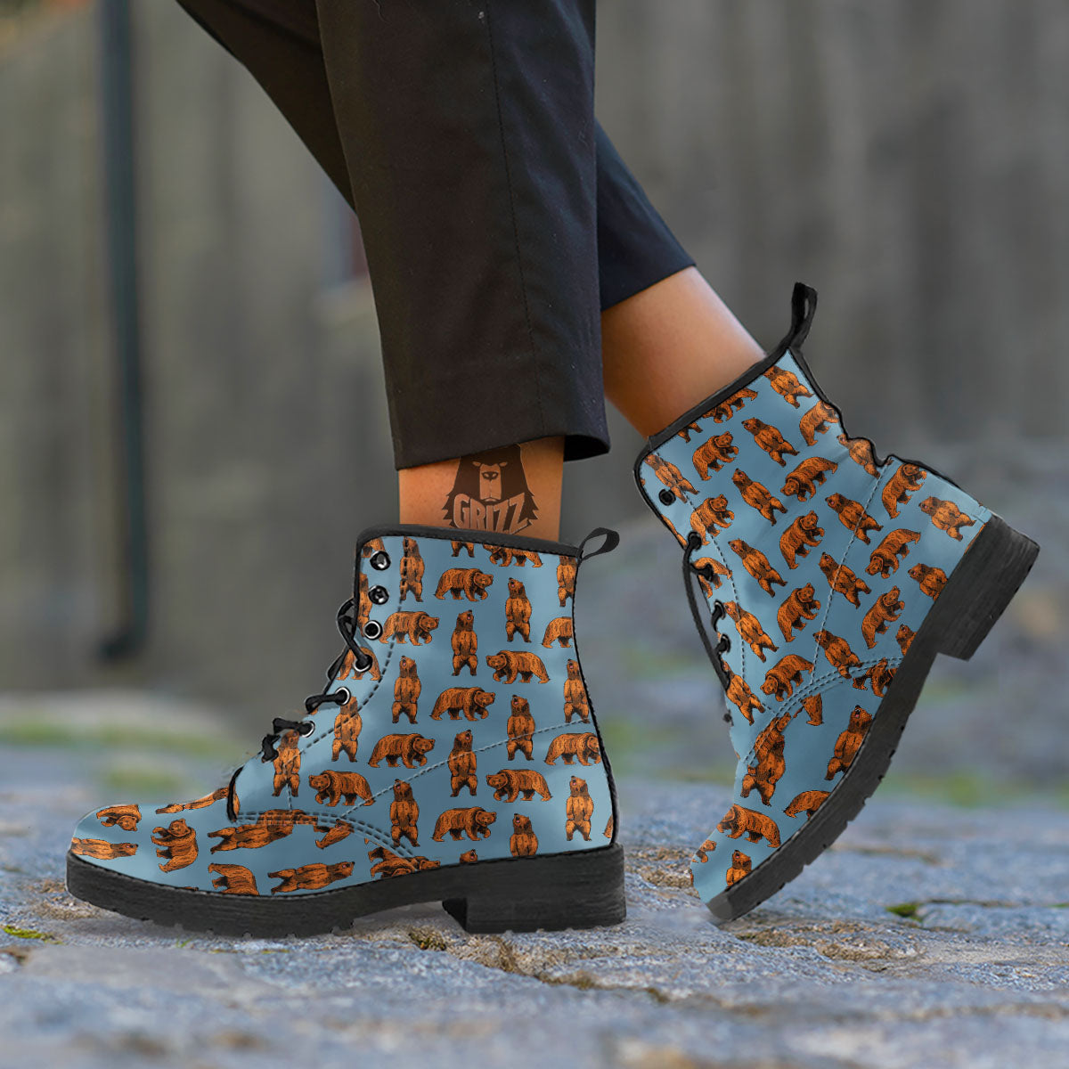 Grizzly Bear Print Pattern Leather Boots-grizzshop