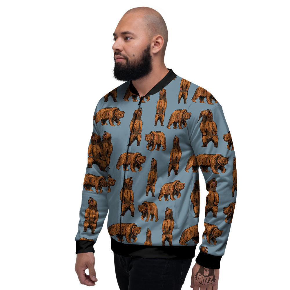 Grizzly Bear Print Pattern Men's Bomber Jacket-grizzshop