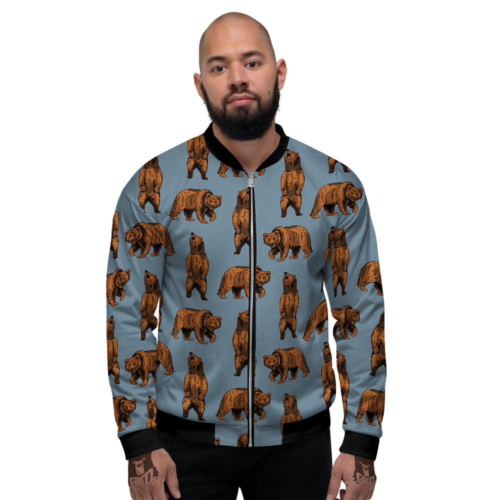 Grizzly Bear Print Pattern Men's Bomber Jacket-grizzshop