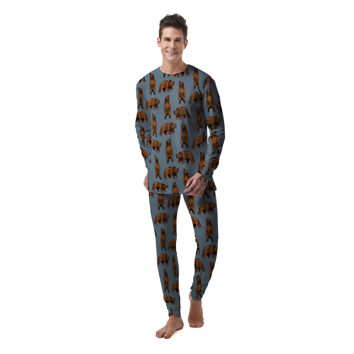 Grizzly Bear Print Pattern Men's Pajamas-grizzshop