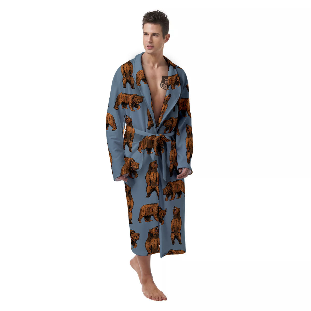 Grizzly Bear Print Pattern Men's Robe-grizzshop