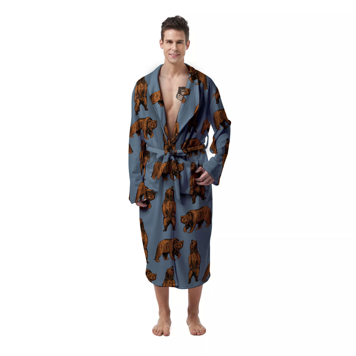 Grizzly Bear Print Pattern Men's Robe-grizzshop