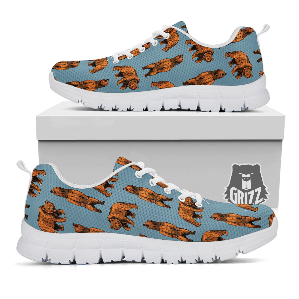 Grizzly Bear Print Pattern White Sneaker-grizzshop