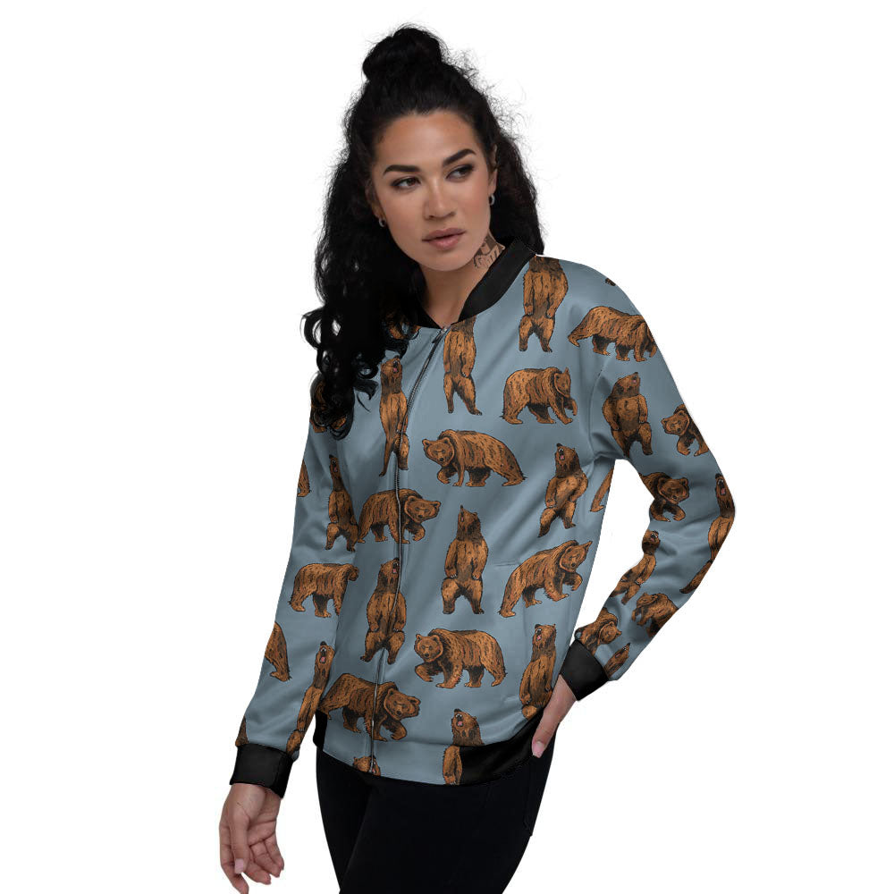 Grizzly Bear Print Pattern Women's Bomber Jacket-grizzshop