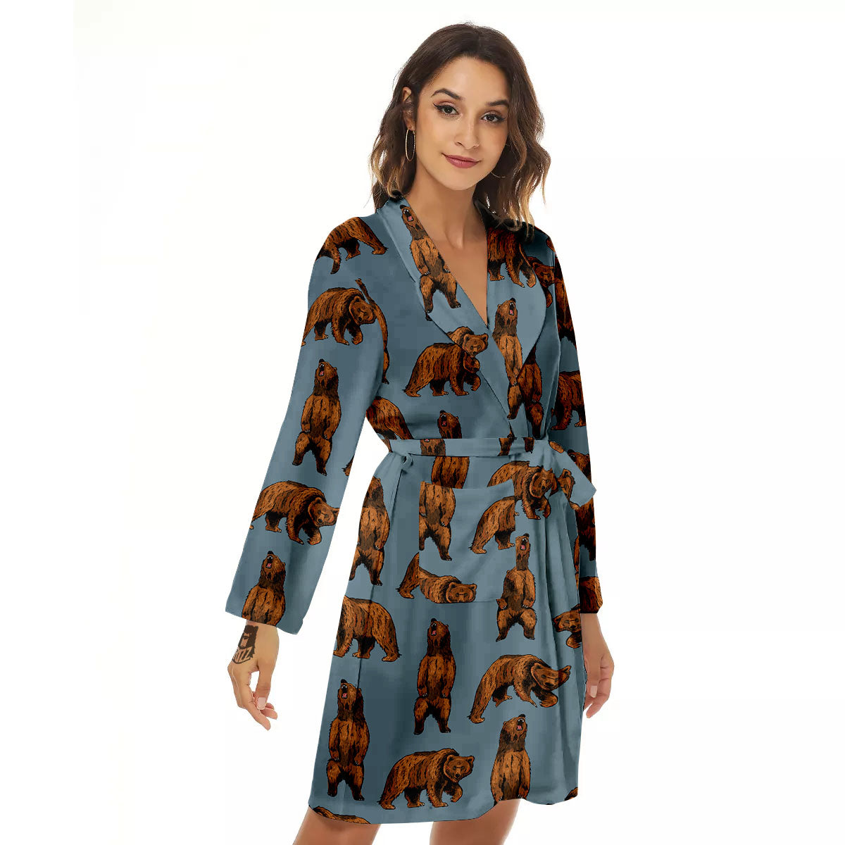 Grizzly Bear Print Pattern Women's Robe-grizzshop