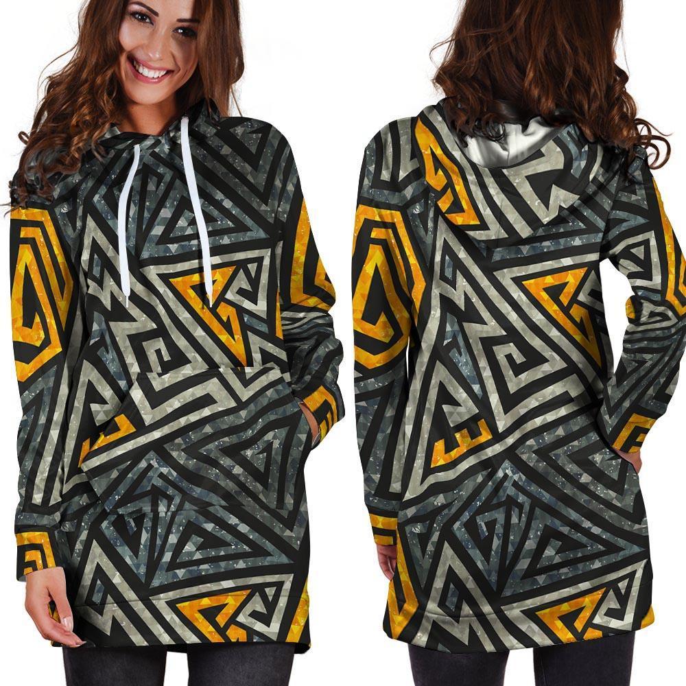 Grunge Geometric Triangle Hoodie Dress-grizzshop