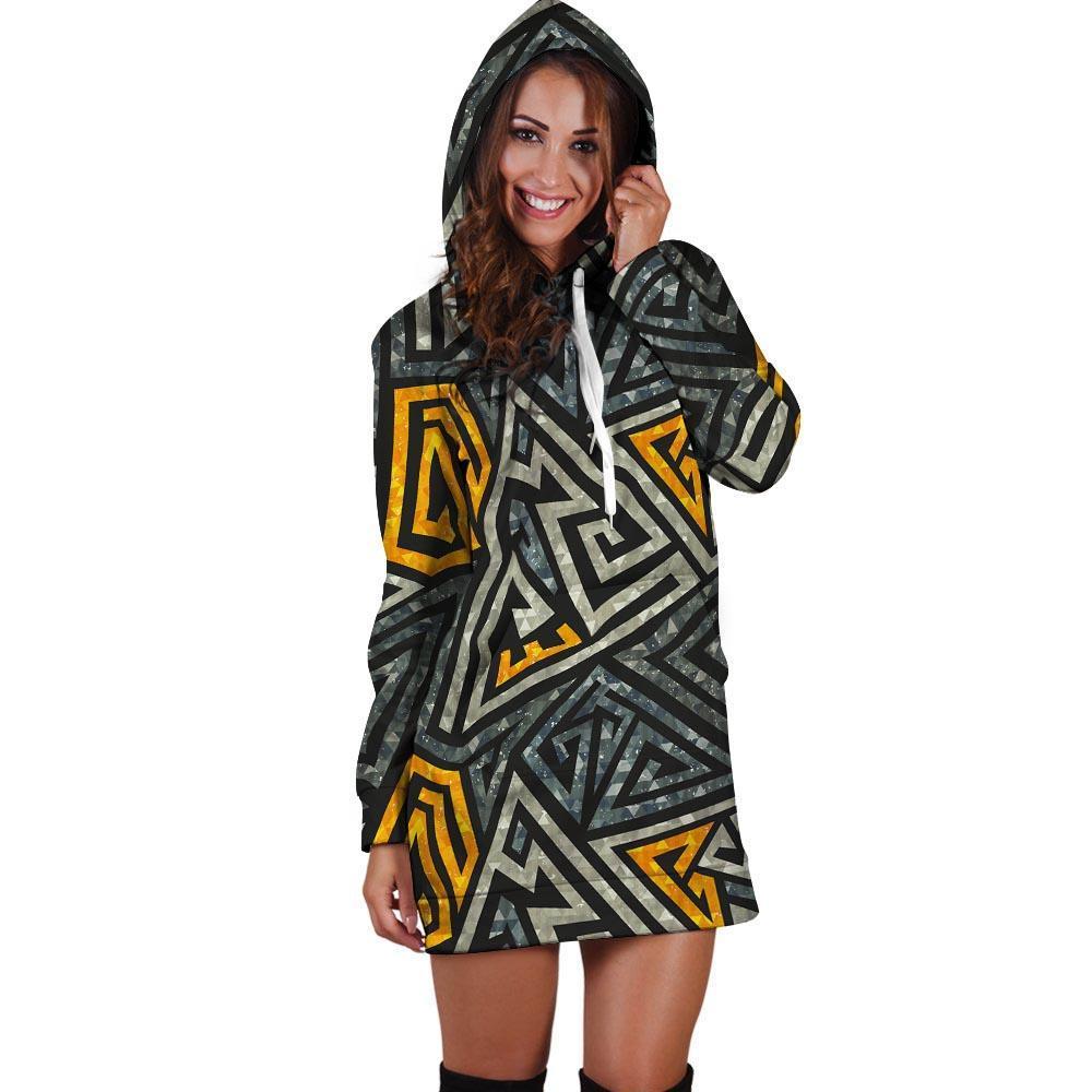 Grunge Geometric Triangle Hoodie Dress-grizzshop