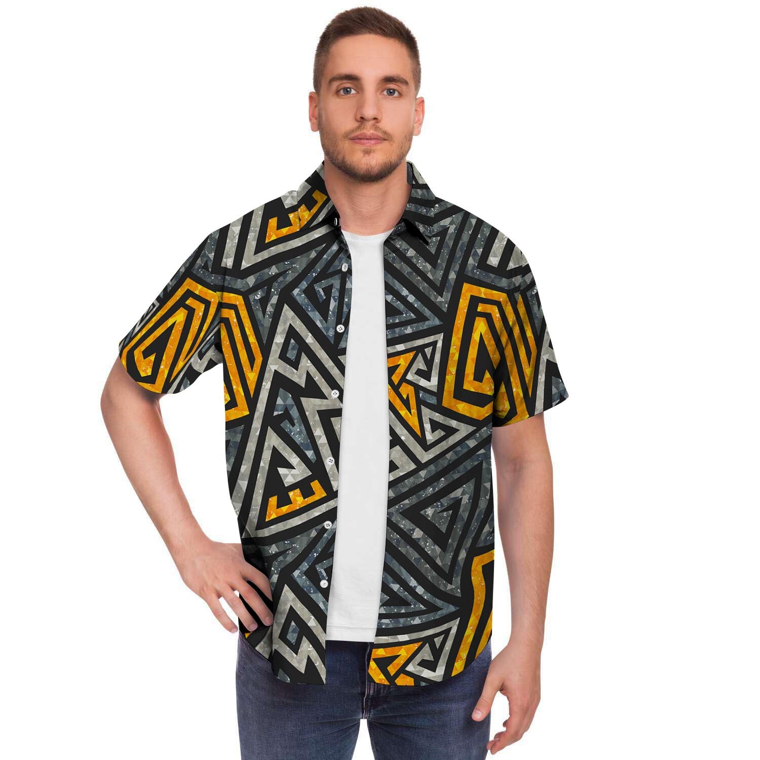 Grunge Geometric Triangle Men's Short Sleeve Shirt-grizzshop