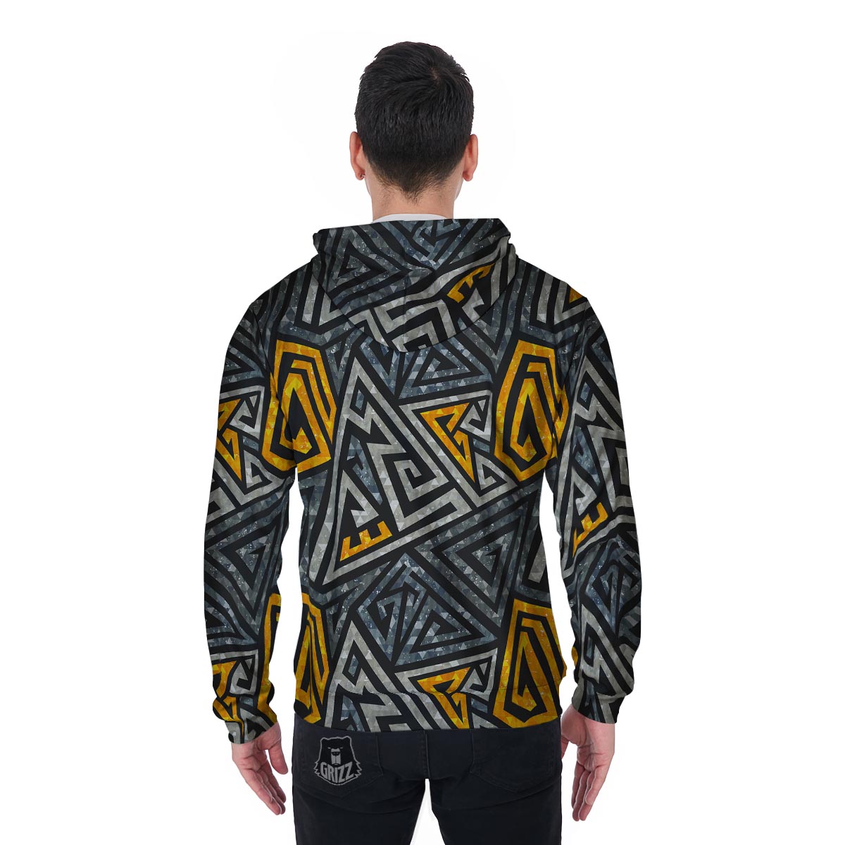 Grunge Geometric Triangle Men's Zip Up Hoodie-grizzshop