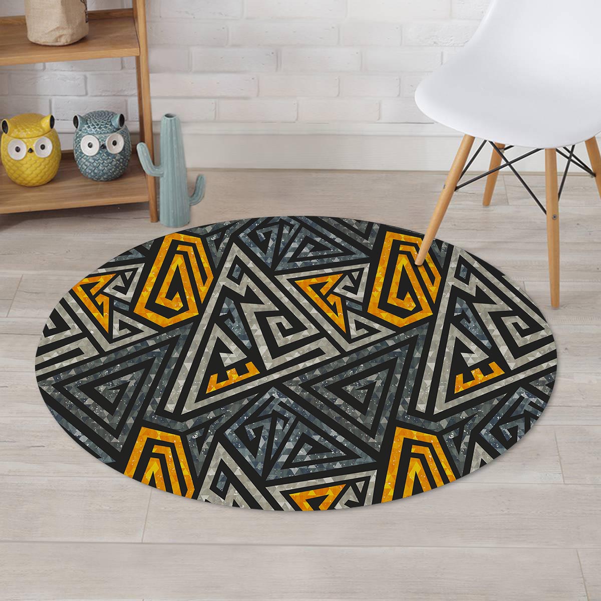 Grunge Geometric Triangle Round Rug-grizzshop