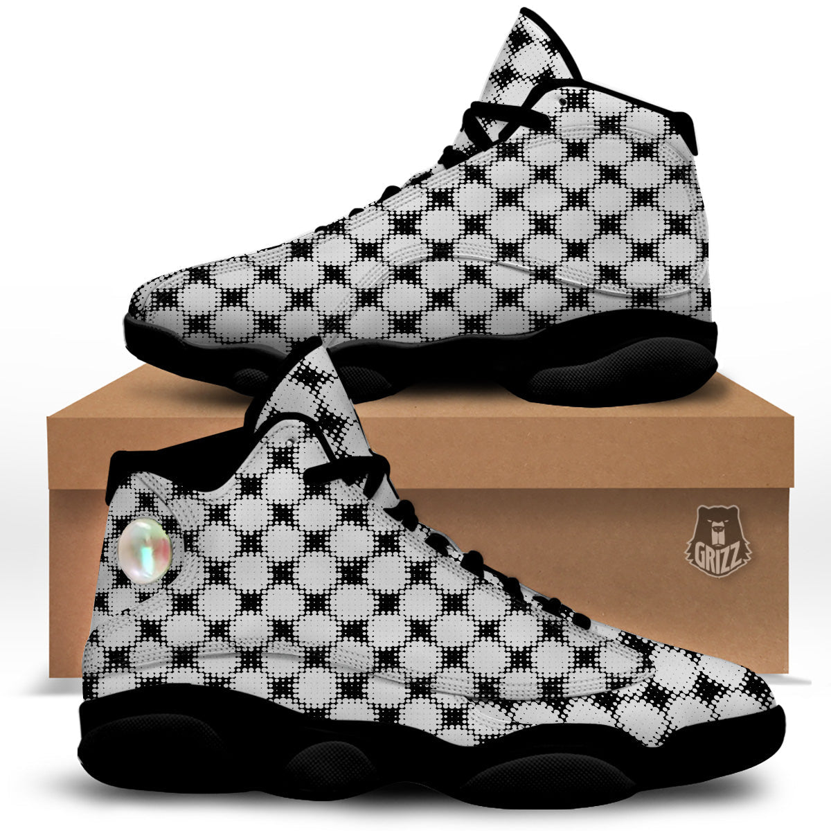 Grunge Halftone Black And White Dots Print Pattern Black Basketball Shoes-grizzshop