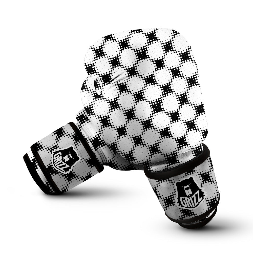 Grunge Halftone Black And White Dots Print Pattern Boxing Gloves-grizzshop
