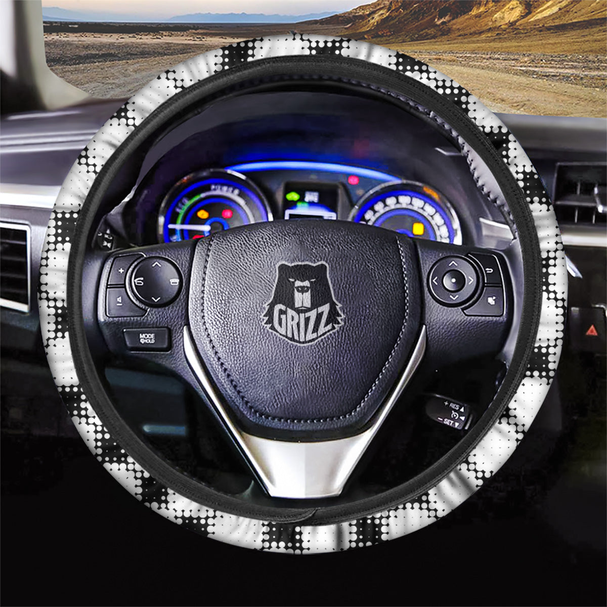 Grunge Halftone Black And White Dots Print Pattern Car Steering Wheel Cover-grizzshop
