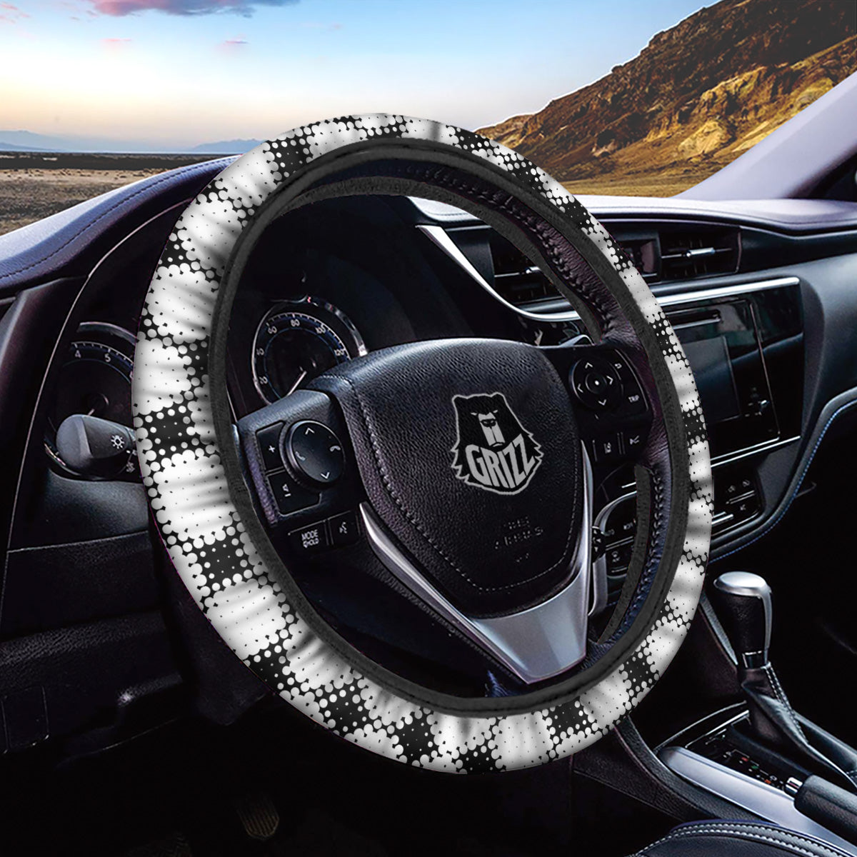Grunge Halftone Black And White Dots Print Pattern Car Steering Wheel Cover-grizzshop