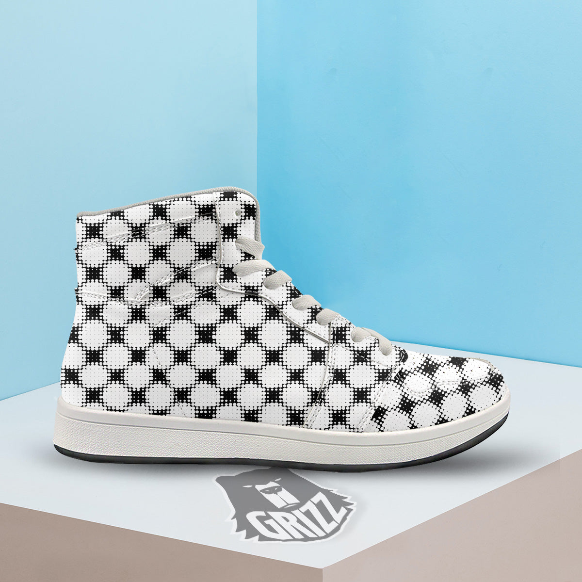 Grunge Halftone Black And White Dots Print Pattern High Top Sneakers-grizzshop