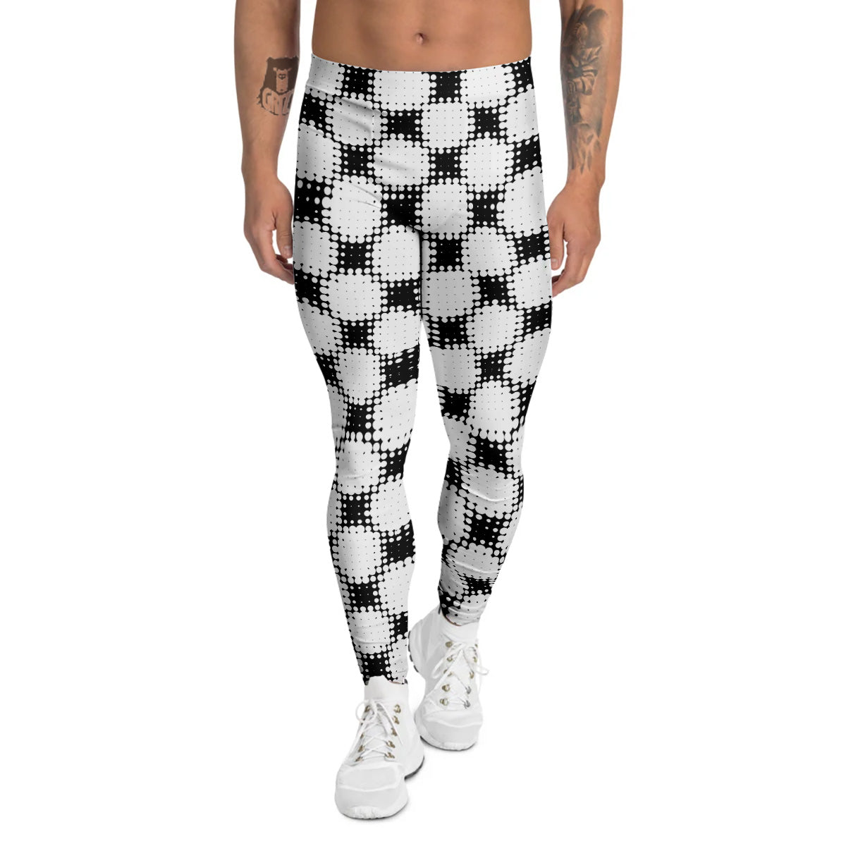 Grunge Halftone Black And White Dots Print Pattern Men's Leggings-grizzshop