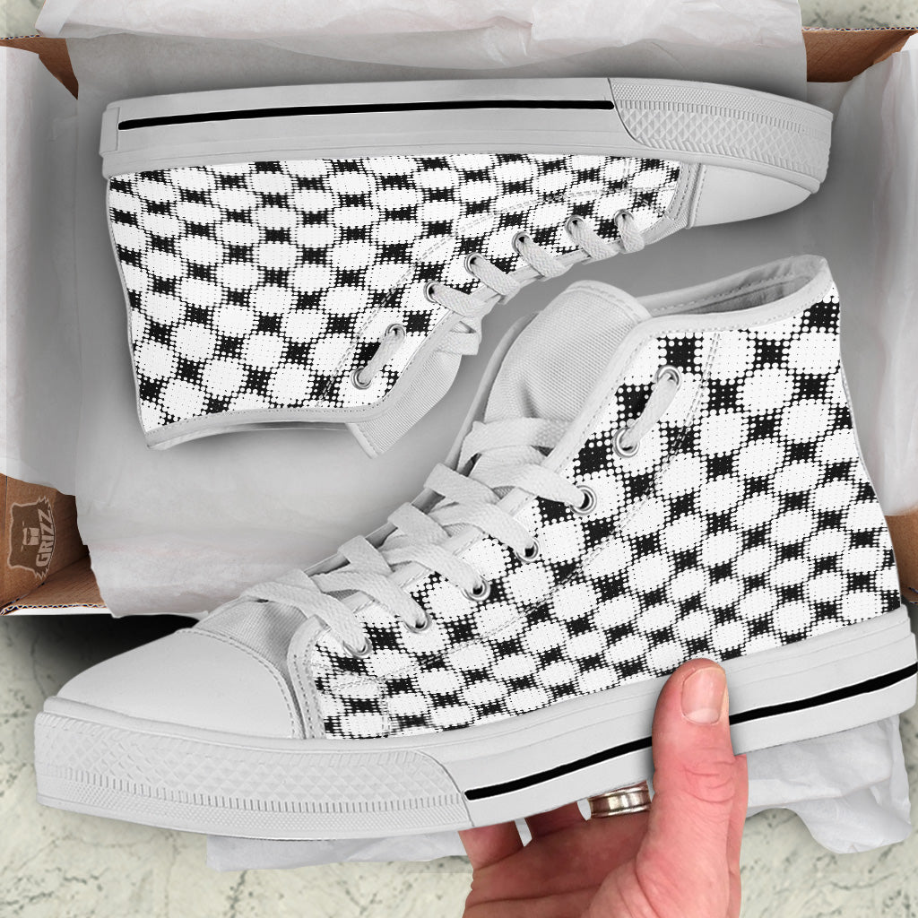 Grunge Halftone Black And White Dots Print Pattern White High Top Shoes-grizzshop