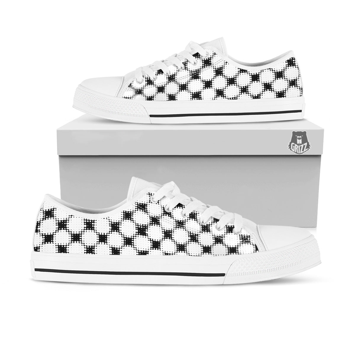 Grunge Halftone Black And White Dots Print Pattern White Low Top Shoes-grizzshop