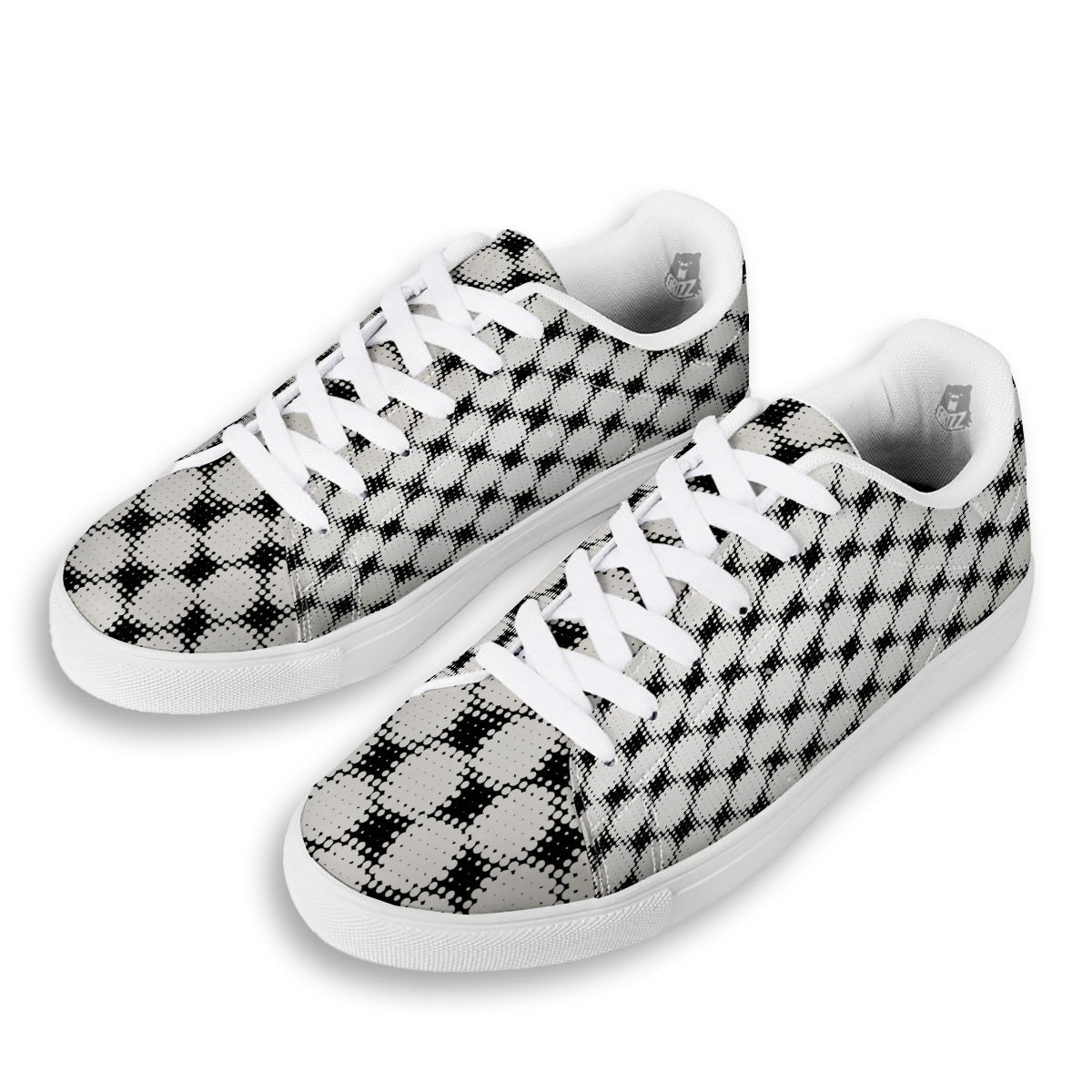 Grunge Halftone Black And White Dots Print Pattern White Low Top Sneakers-grizzshop