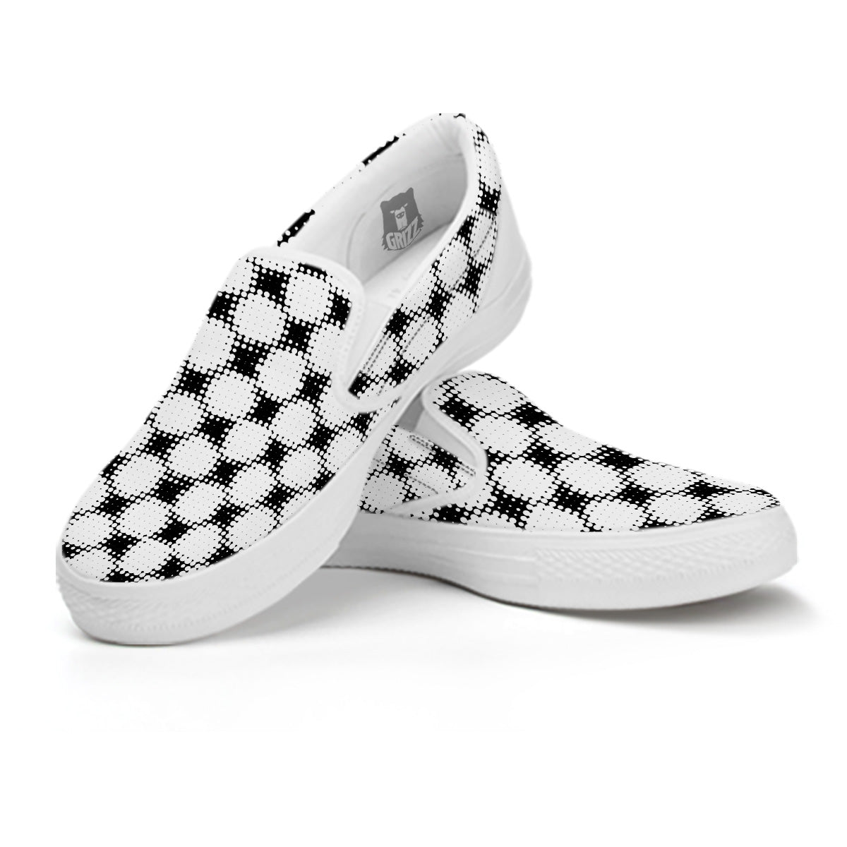 Grunge Halftone Black And White Dots Print Pattern White Slip On Shoes-grizzshop