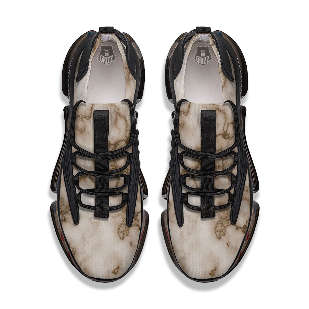 Grunge Marble White Brown Print Pattern Black Gym Shoes-grizzshop