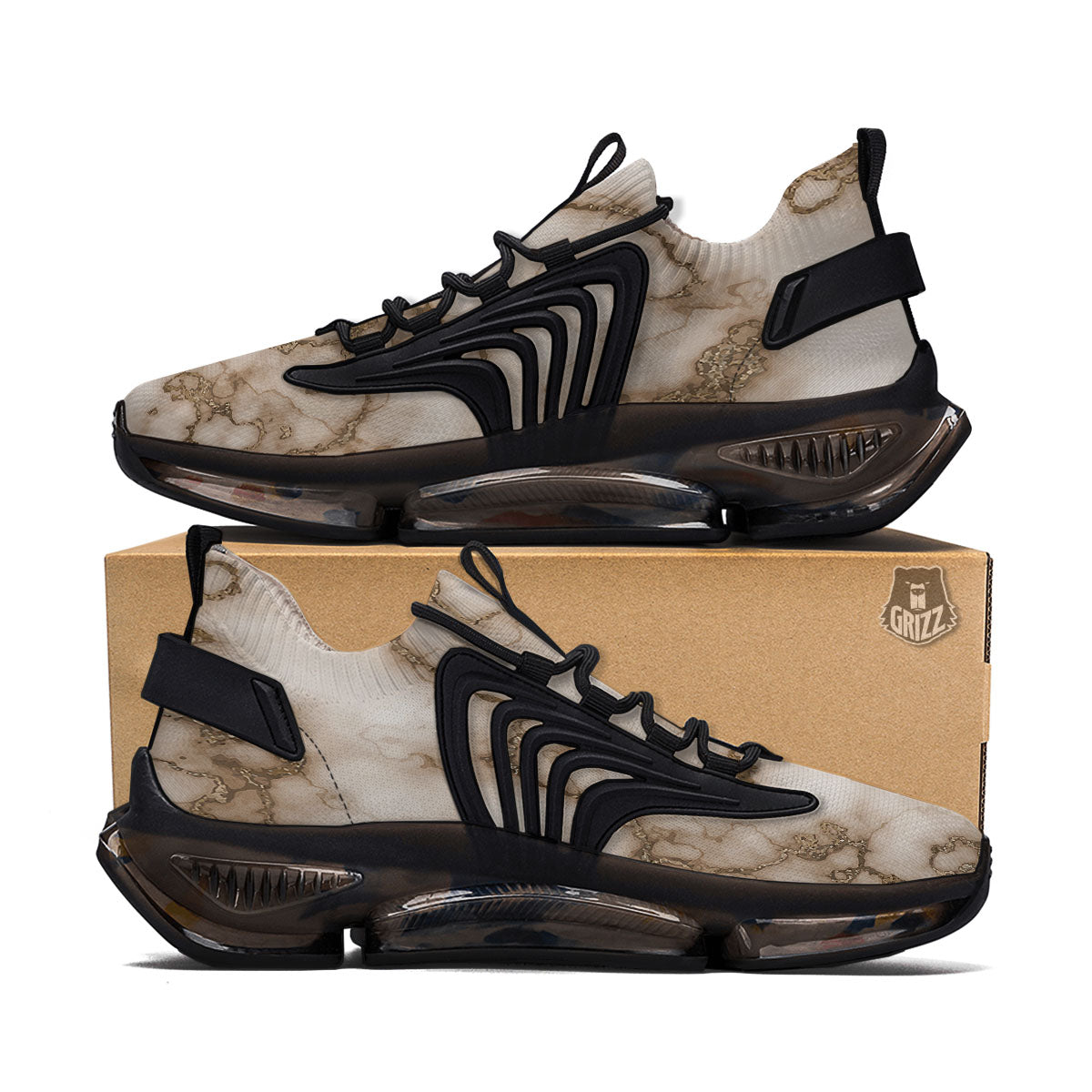 Grunge Marble White Brown Print Pattern Black Gym Shoes-grizzshop