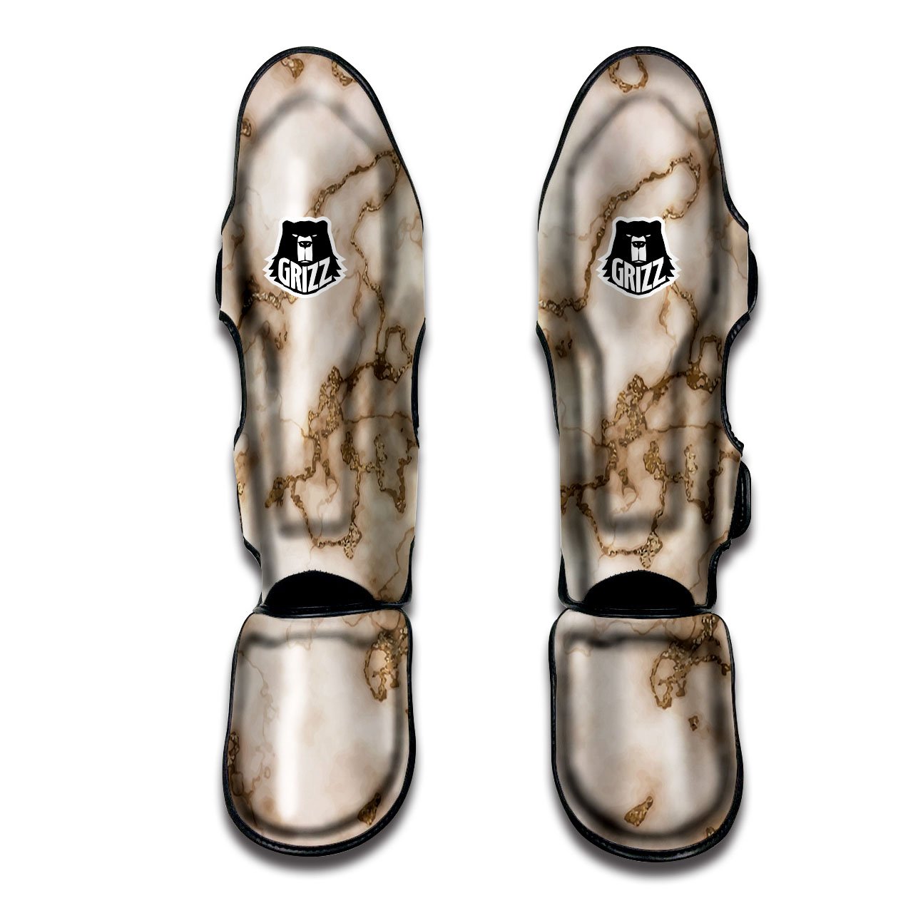 Grunge Marble White Brown Print Pattern Muay Thai Shin Guards-grizzshop