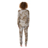 Grunge Marble White Brown Print Pattern Women's Pajamas-grizzshop