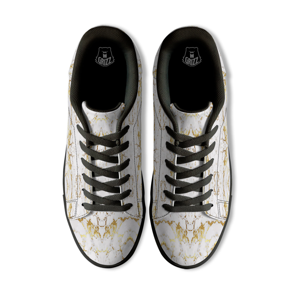 Grunge Marble White Gold Print Pattern Black Low Top Sneakers-grizzshop