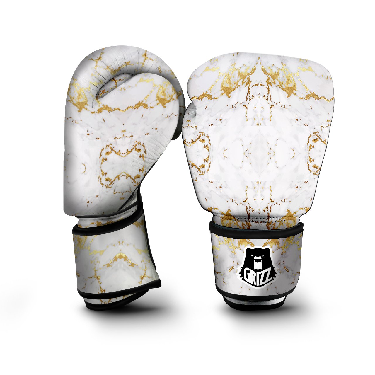 Grunge Marble White Gold Print Pattern Boxing Gloves-grizzshop