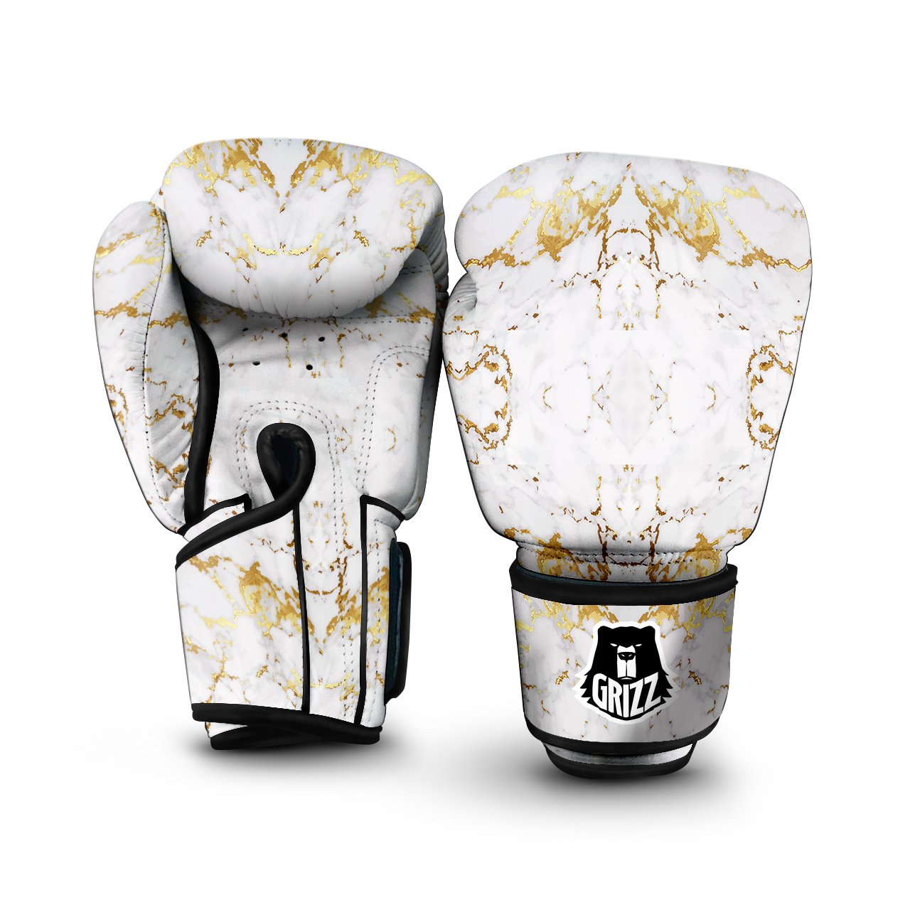 Grunge Marble White Gold Print Pattern Boxing Gloves-grizzshop