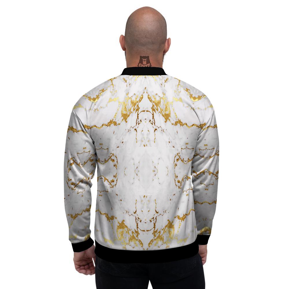Grunge Marble White Gold Print Pattern Men's Bomber Jacket-grizzshop
